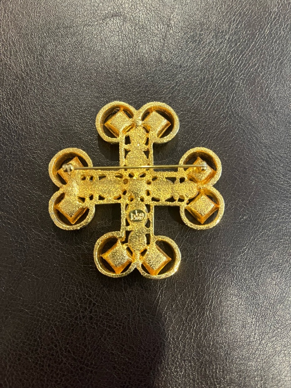 Joan Rivers Gold-Tone Maltese Cross Brooch with Pearls and Red & Green stones - Picture 4 of 4